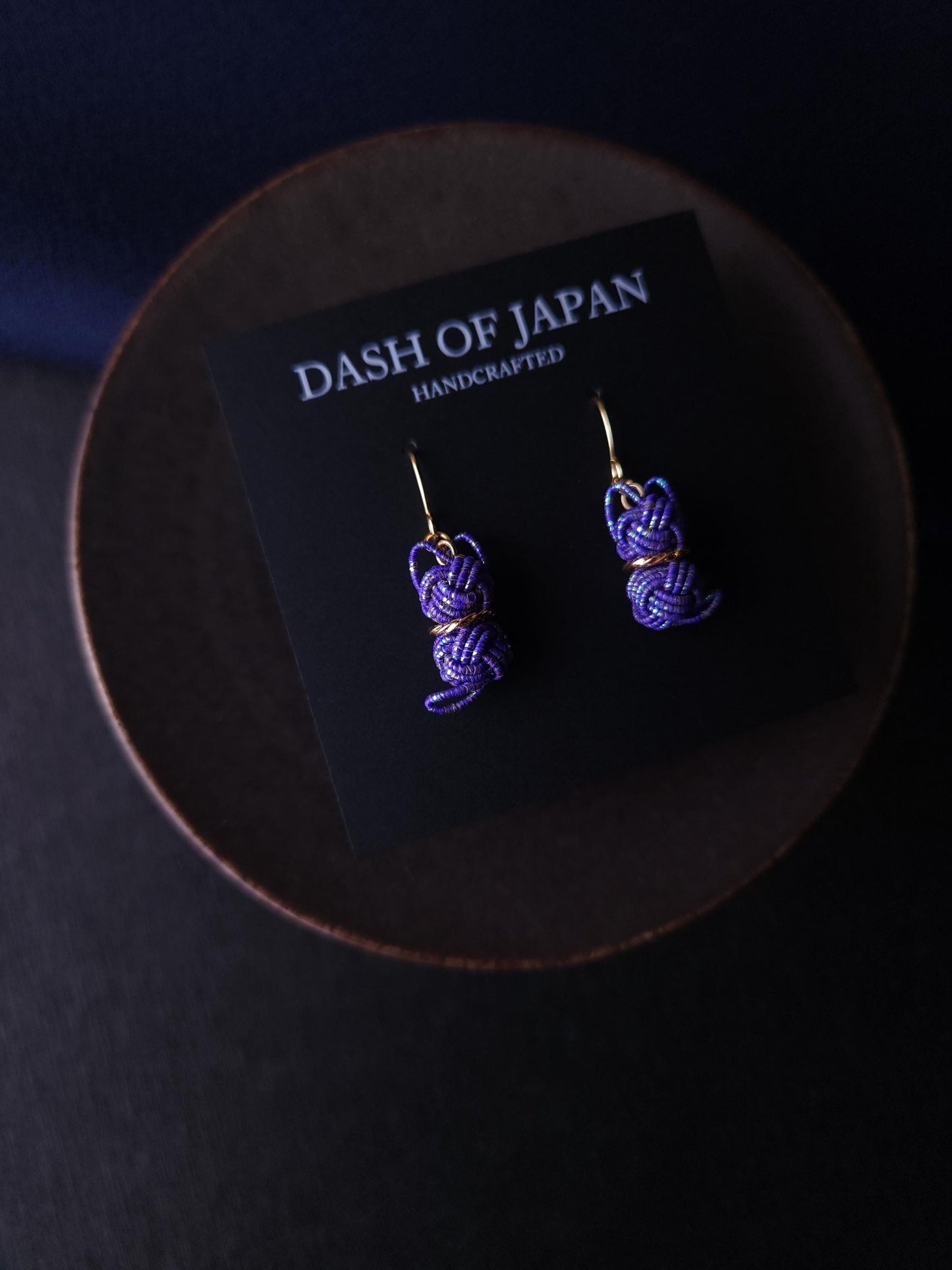 Cat Earrings- Blue with Gold Dust