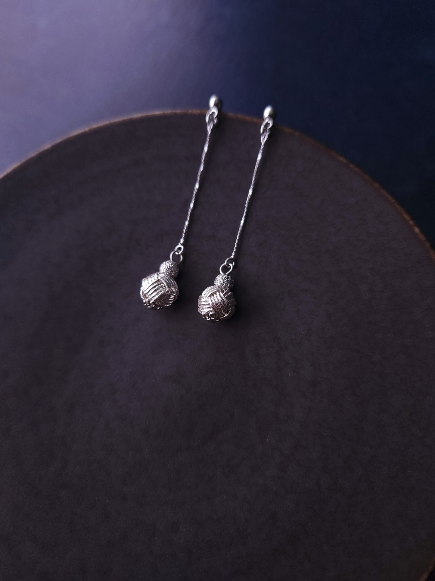 Long Drop Earrings - Metallic Silver