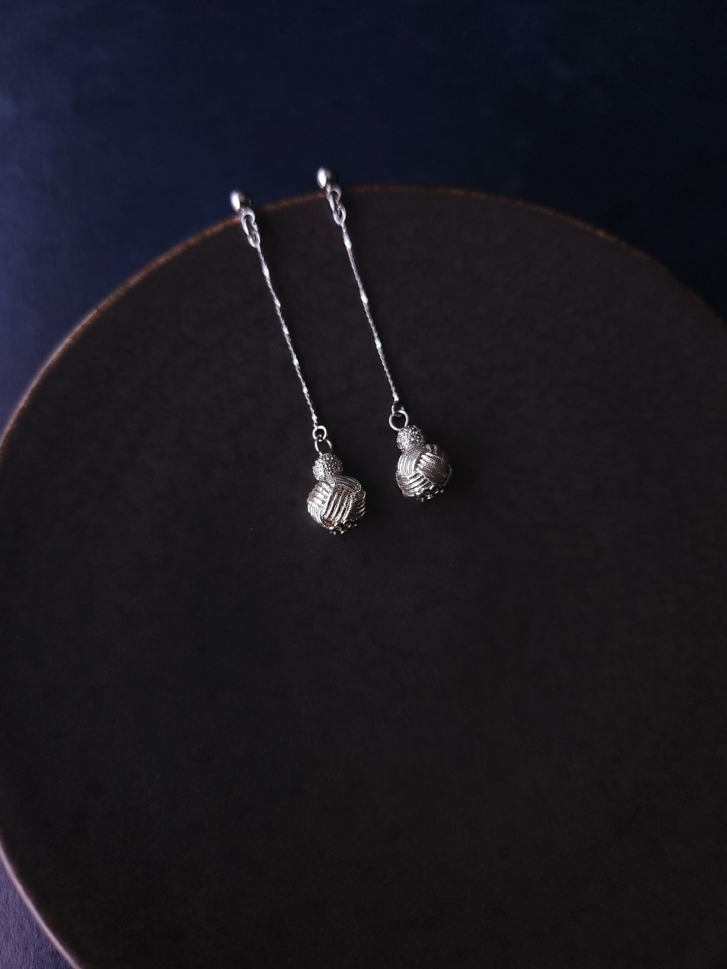Long Drop Earrings - Metallic Silver