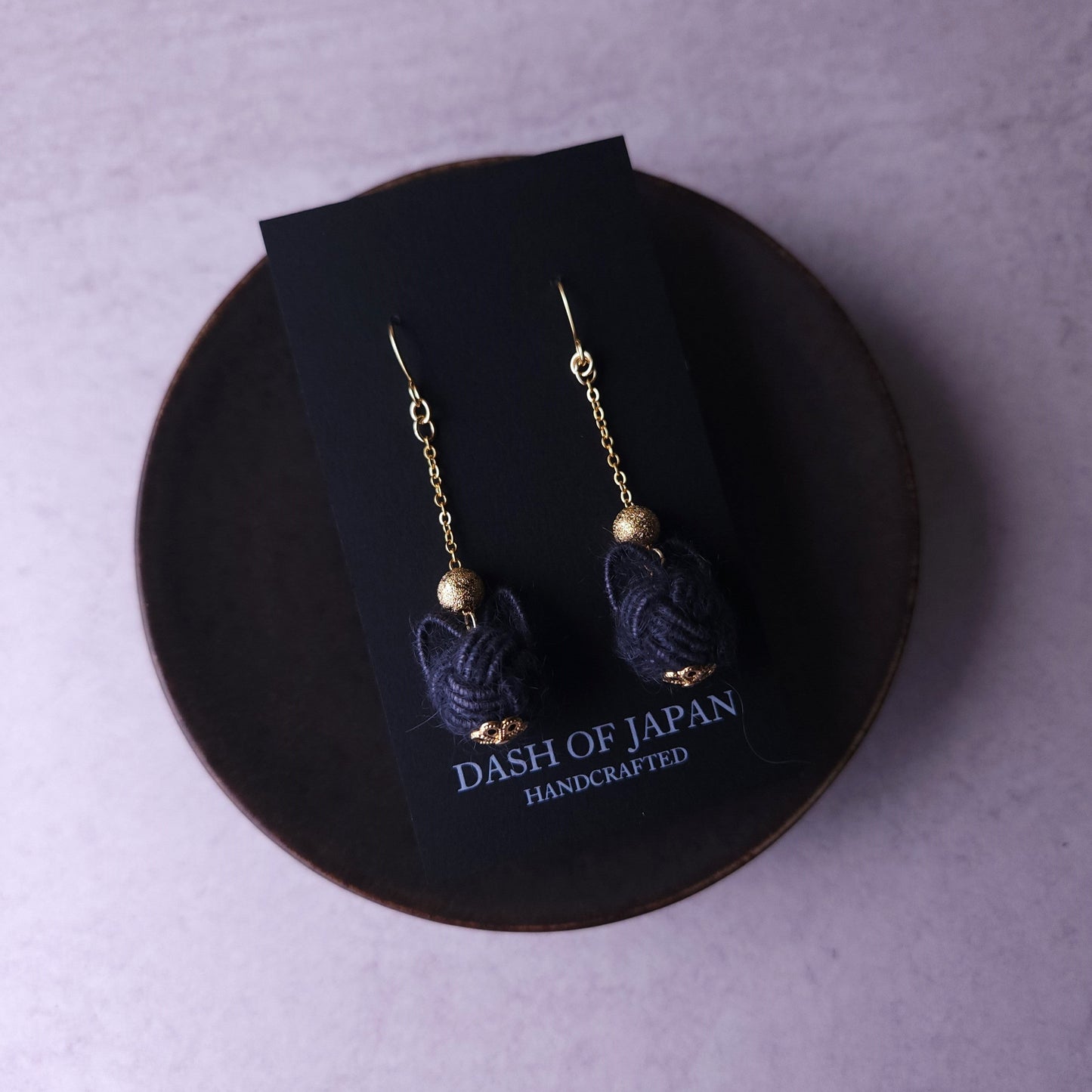Fluffy Cat Long Earrings - Charcoal Gray