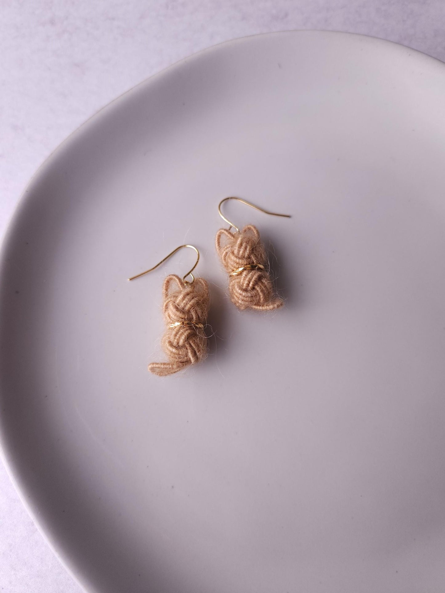Fluffy Cat Earrings - Light Brown