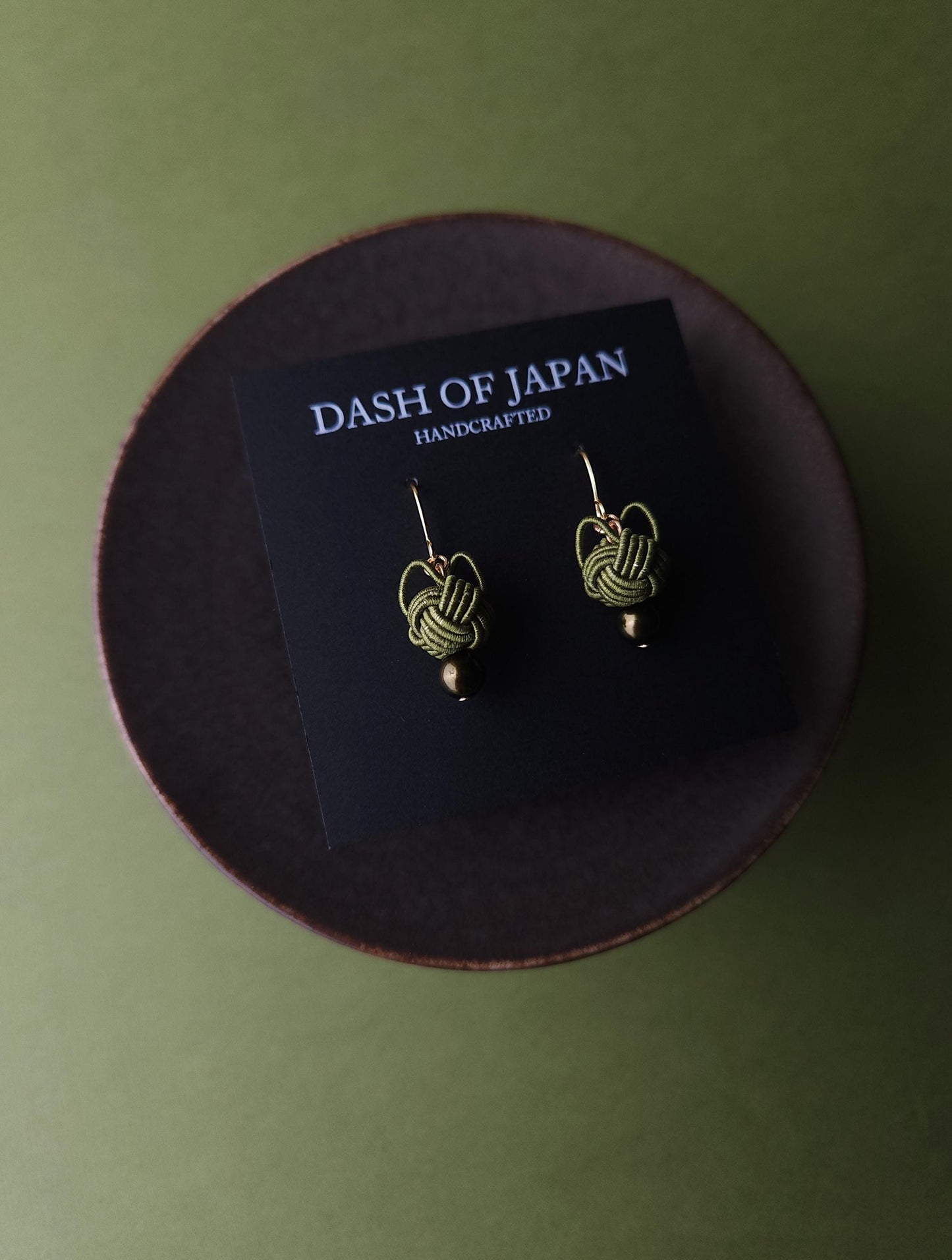 Cat Head Earrings - Olive Green