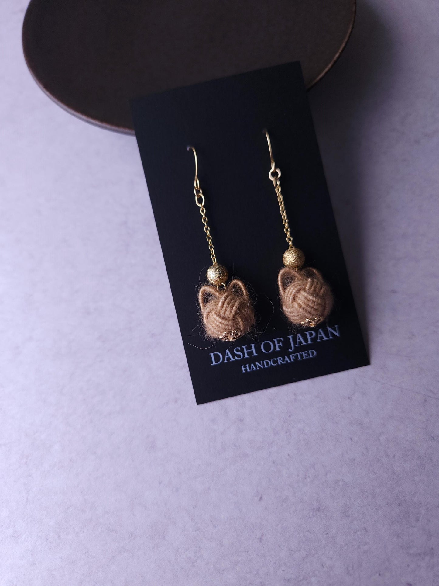 Fluffy Cat Long Earrings - Light Brown