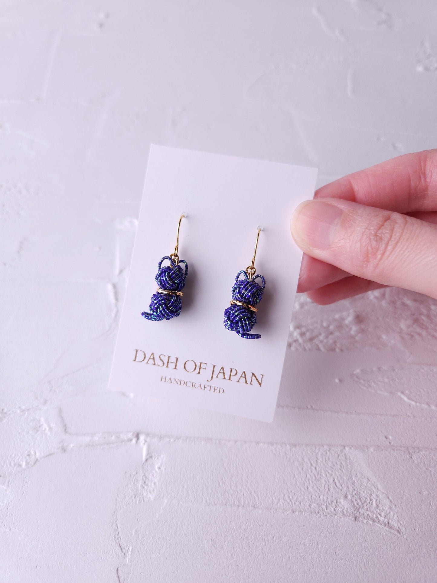 Cat Earrings- Blue with Gold Dust