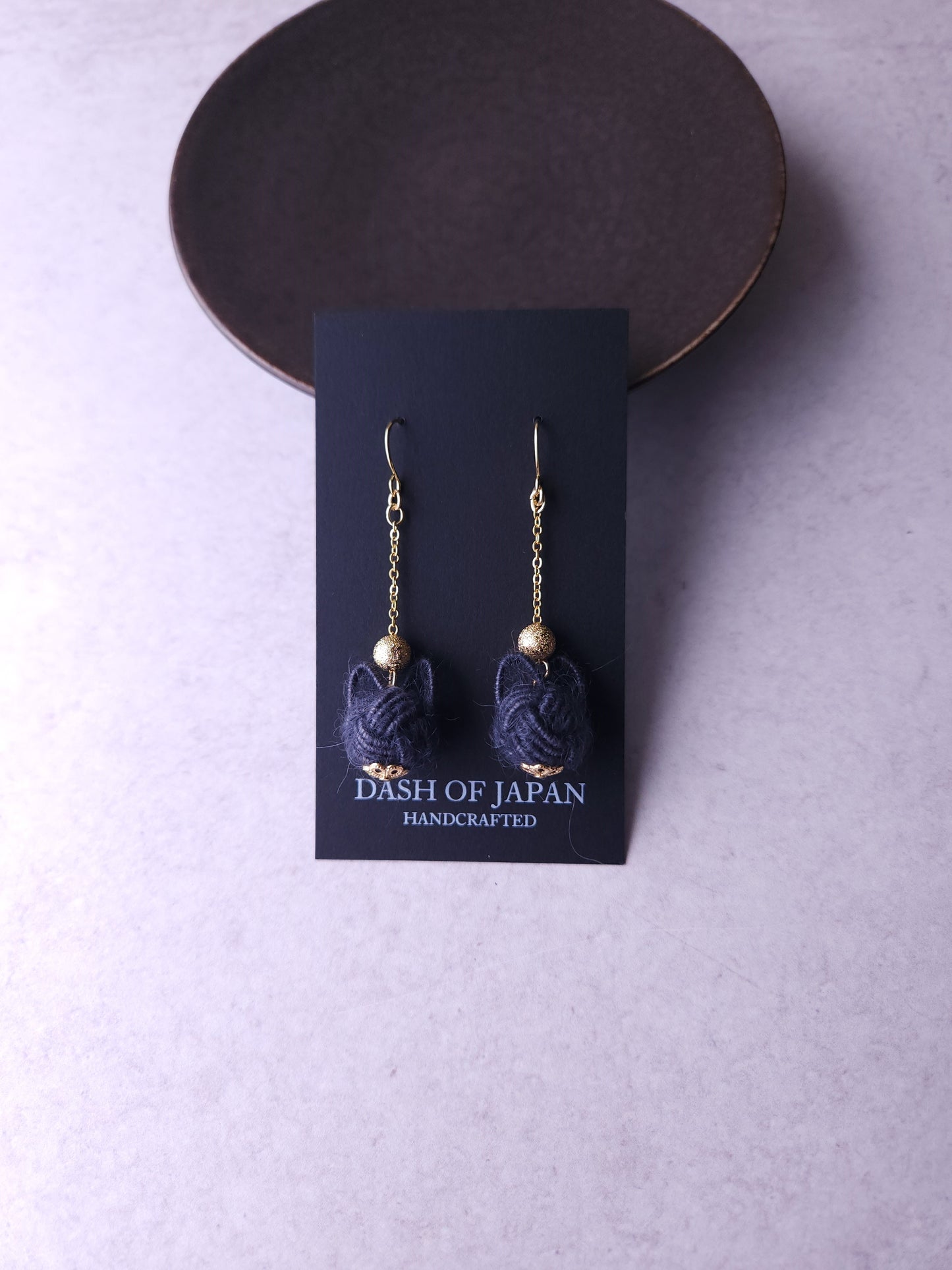 Fluffy Cat Long Earrings - Charcoal Gray
