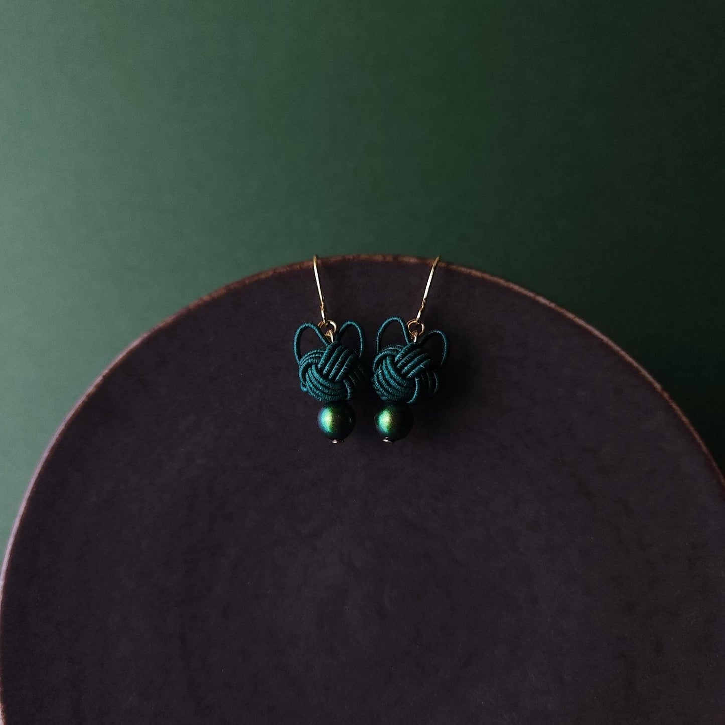 Cat Head Earrings - Deep Green