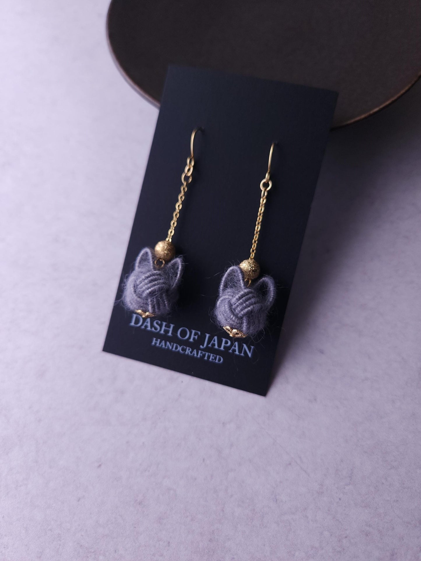Fluffy Cat Long Earrings - Gray