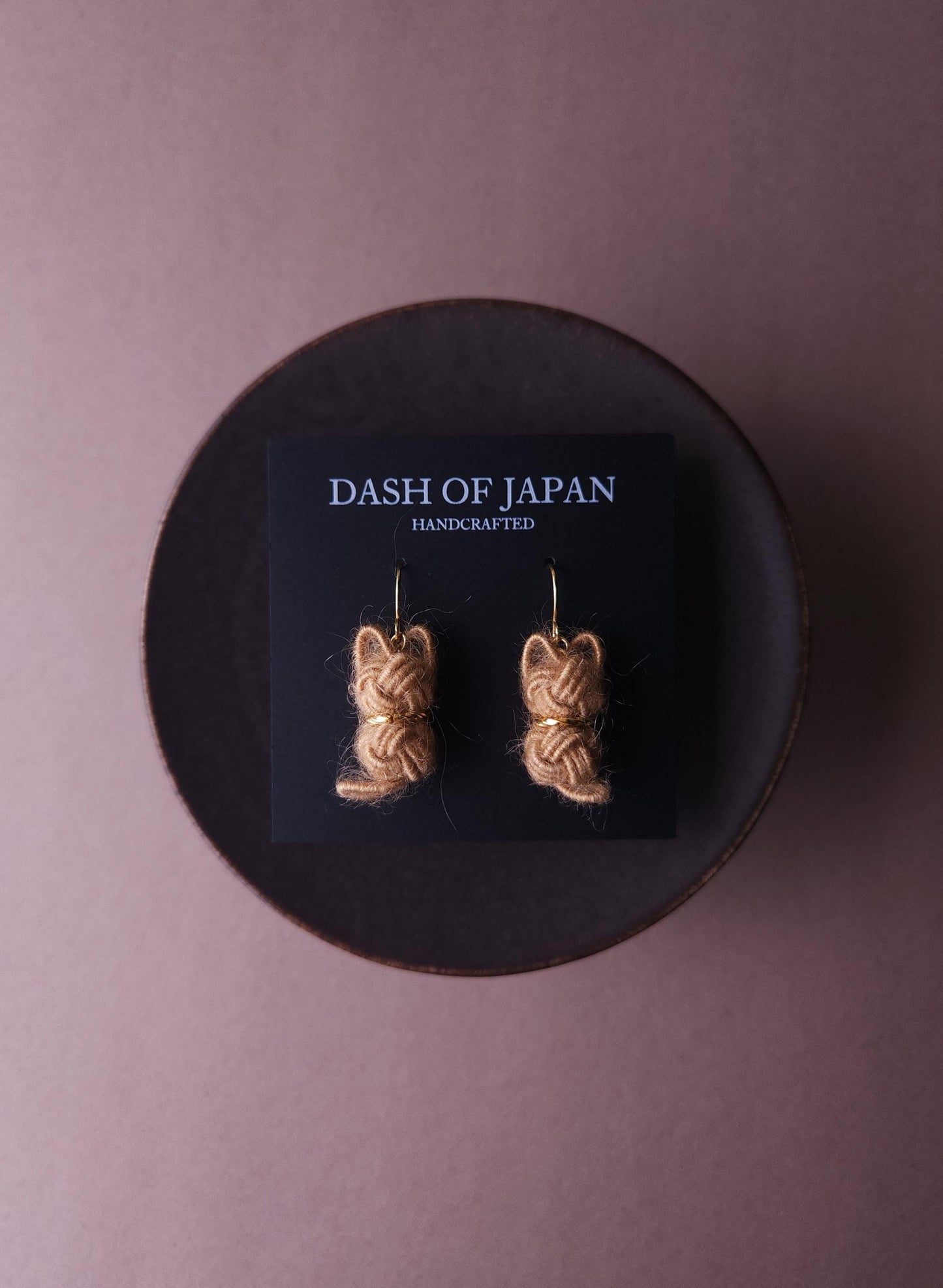 Fluffy Cat Earrings - Light Brown