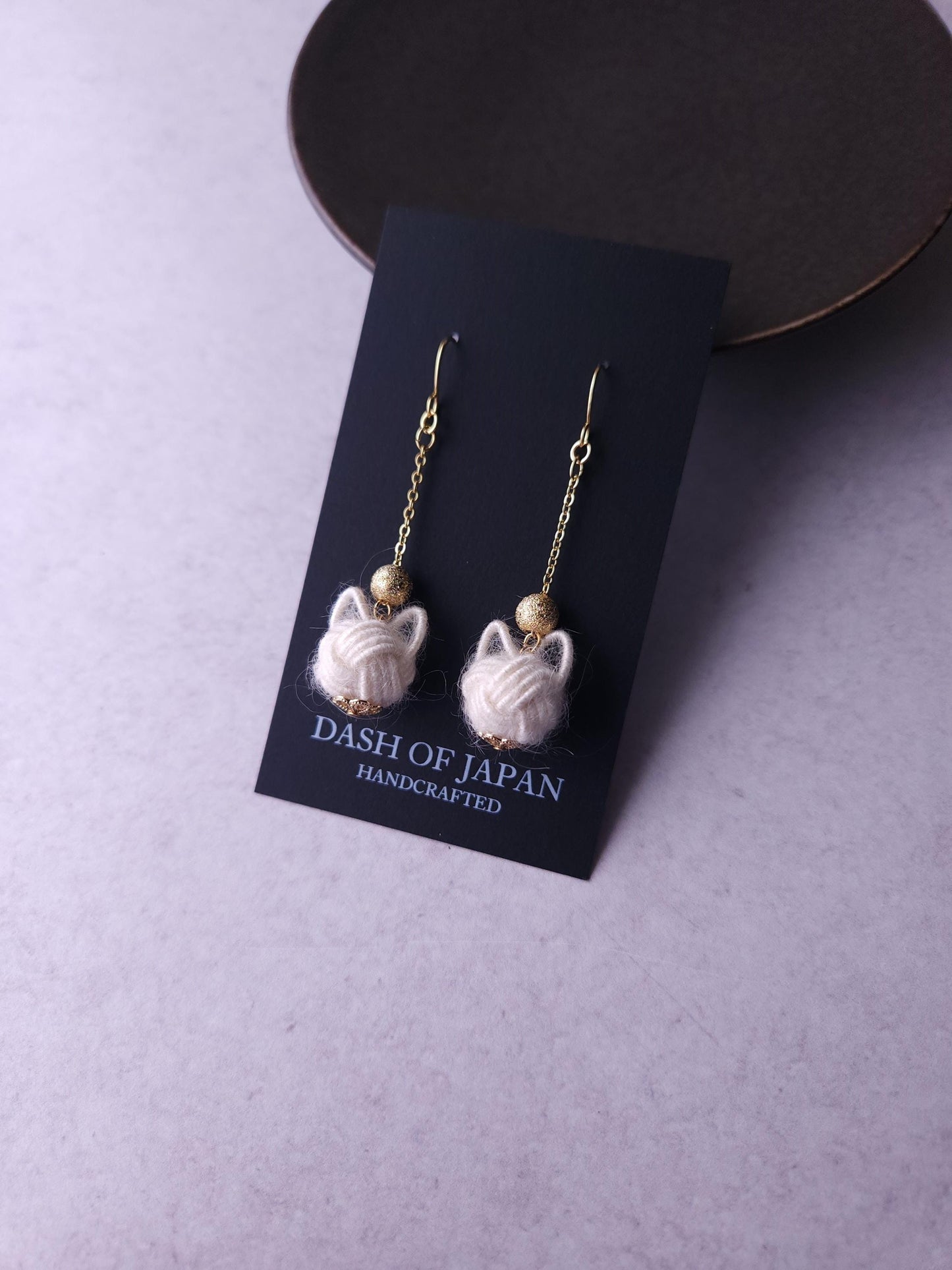 Fluffy Cat Long Earrings - White
