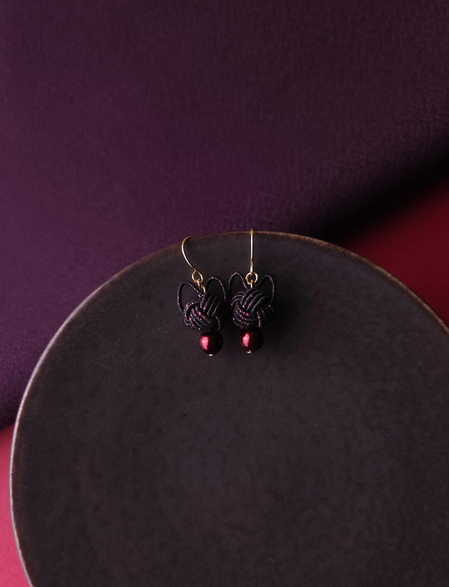 Cat Head Earrings - Black and Pink