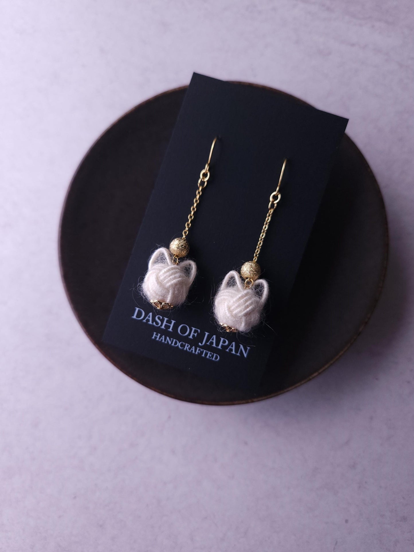 Fluffy Cat Long Earrings - White