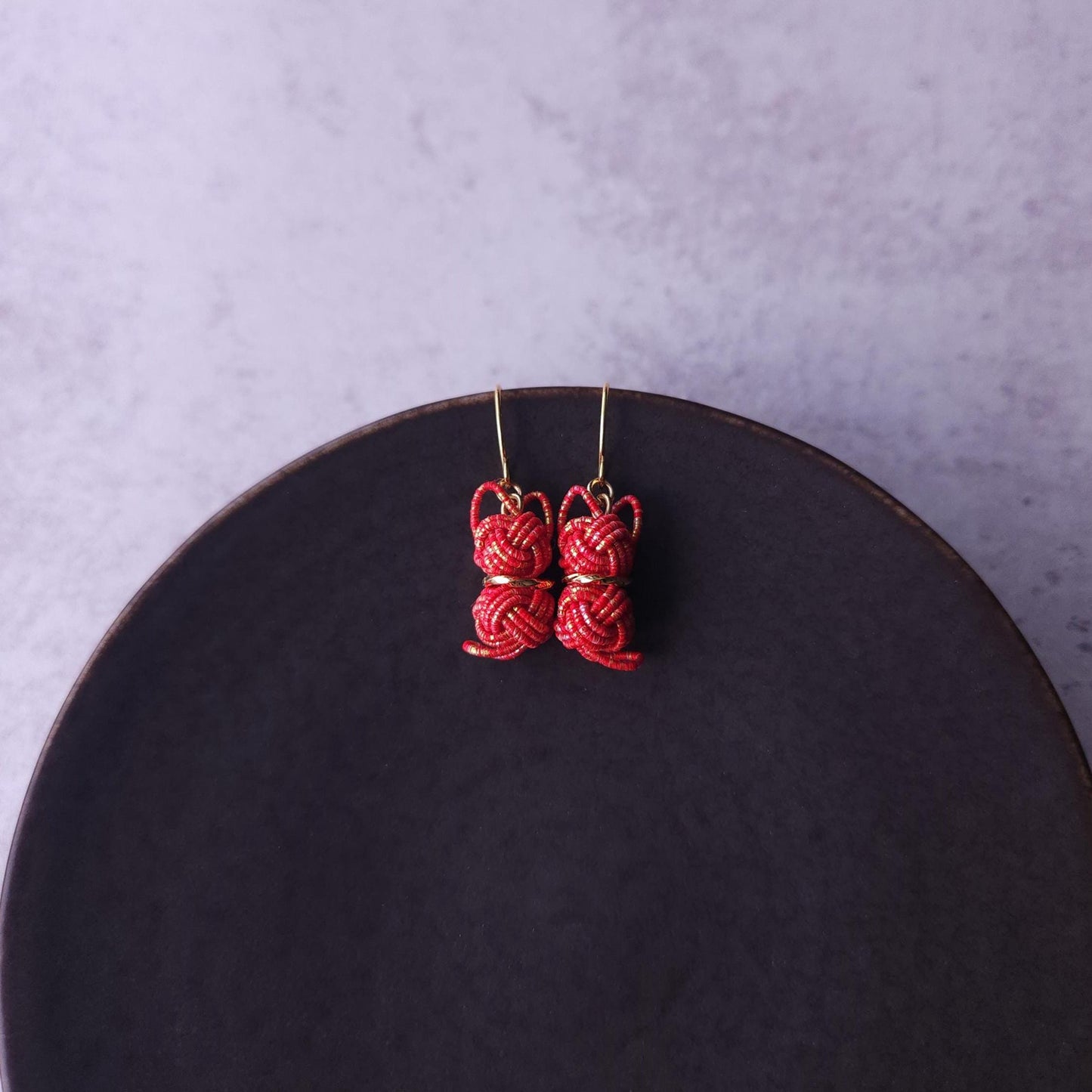 Cat Earrings - Red with Gold Dust