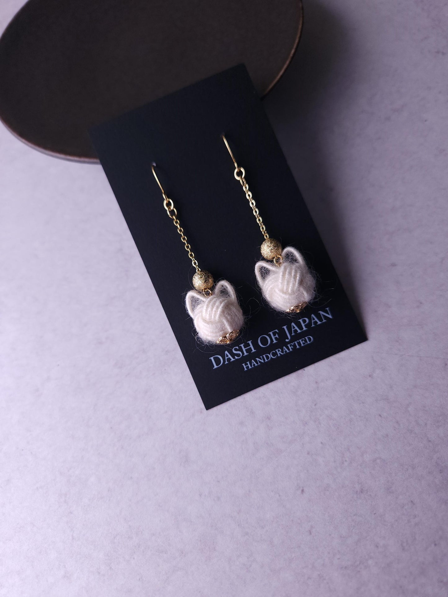 Fluffy Cat Long Earrings - White