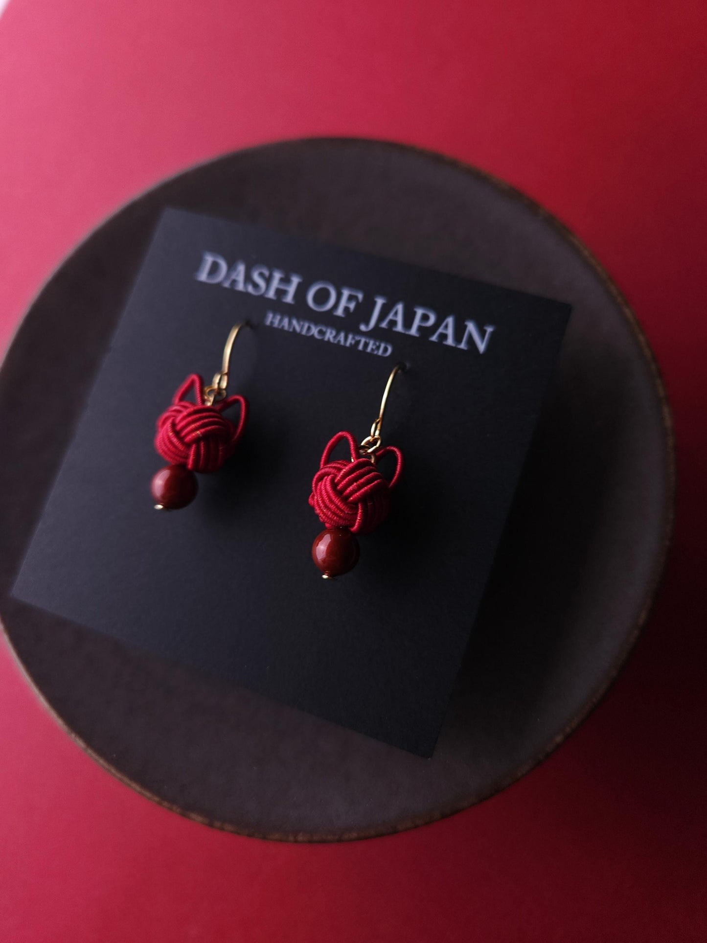 Cat Head Earrings - Dark Red