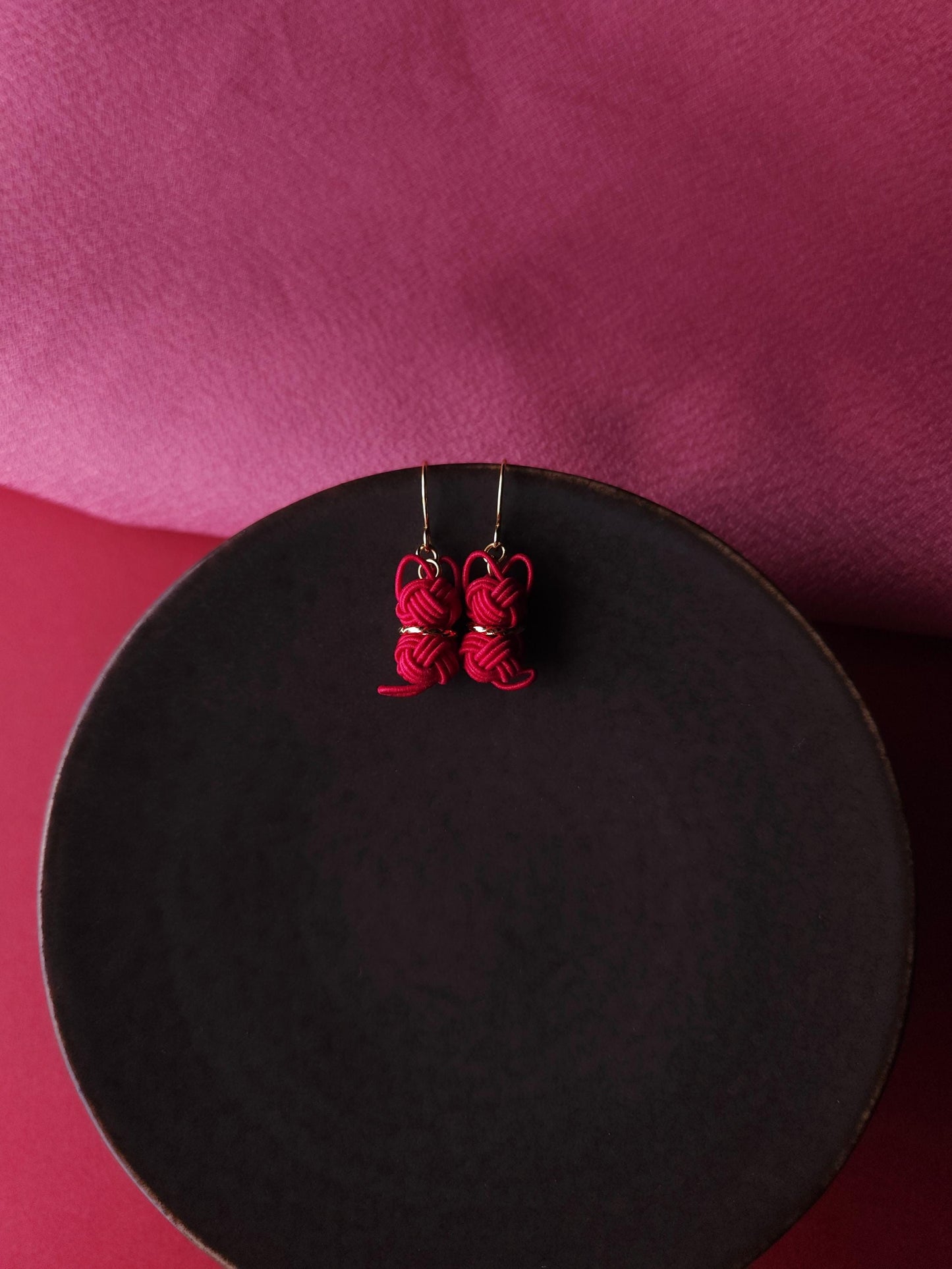 Cat Earrings -Dark Red