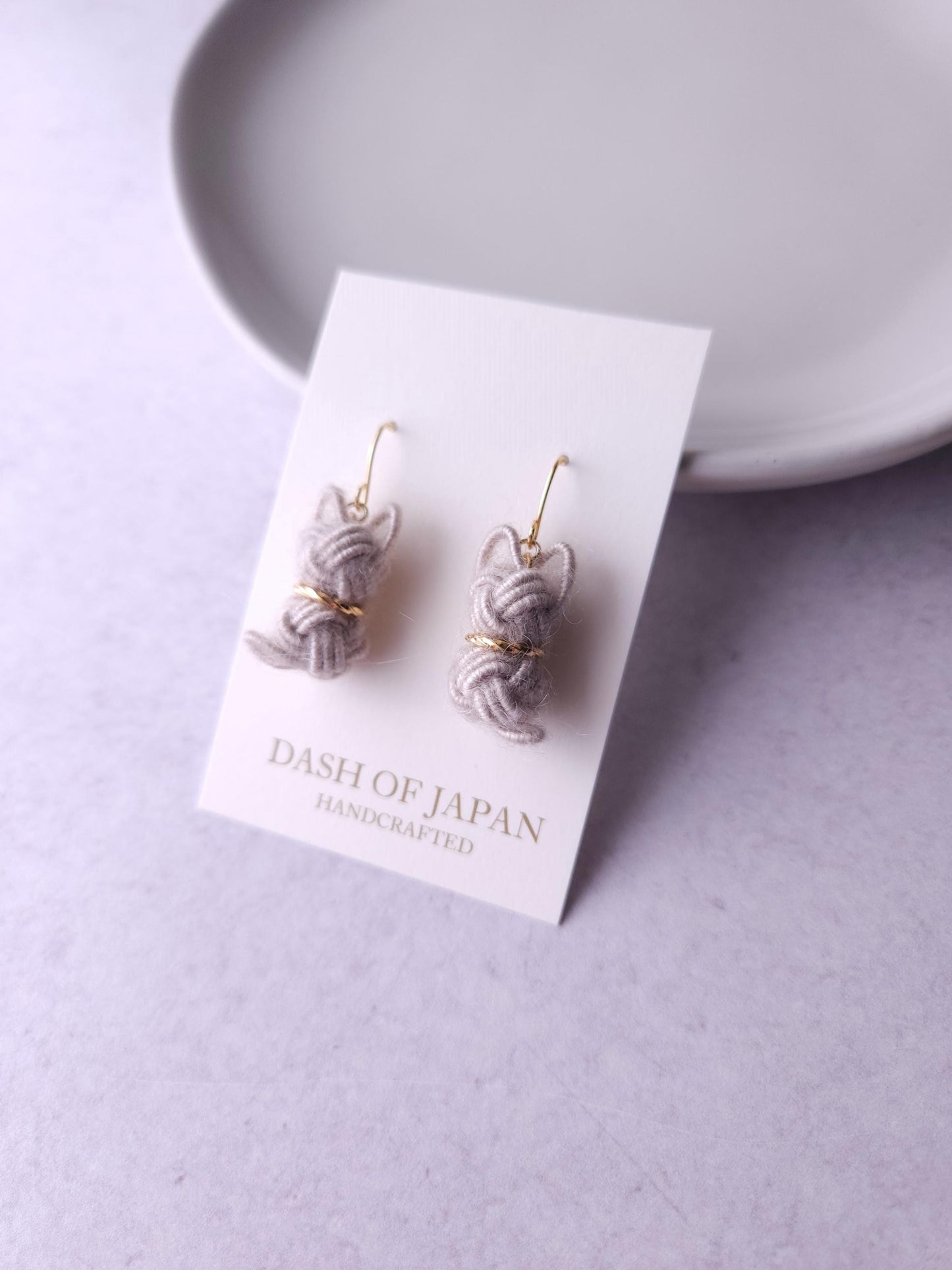 Fluffy Cat Earrings - Silver Gray