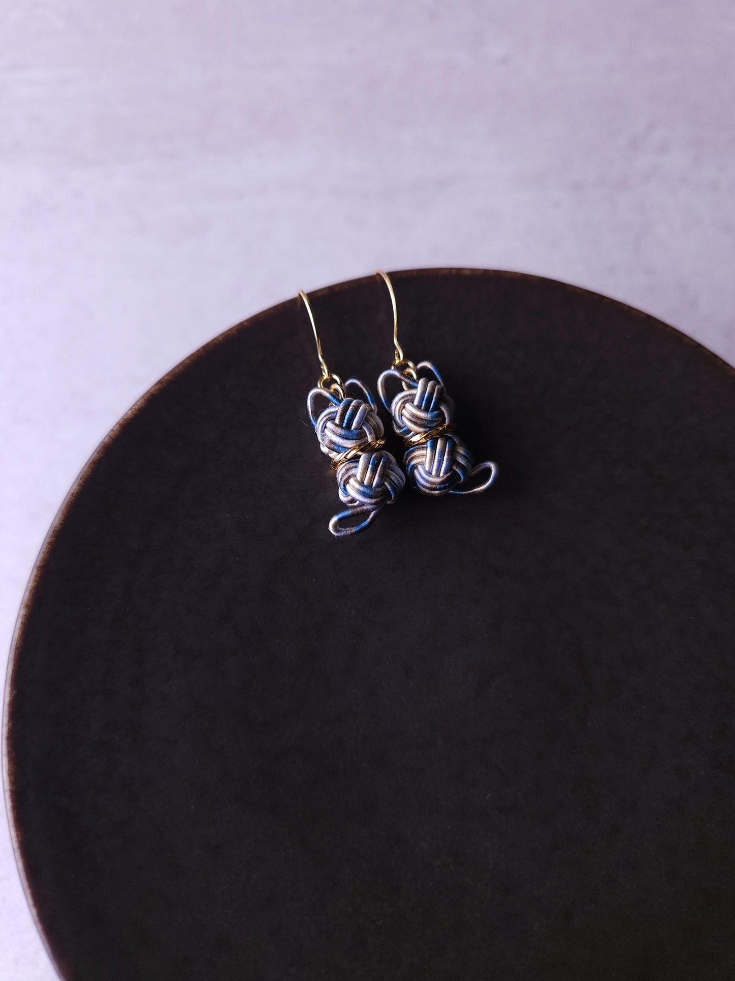 Cat Earrings - White Blue Brown Mix