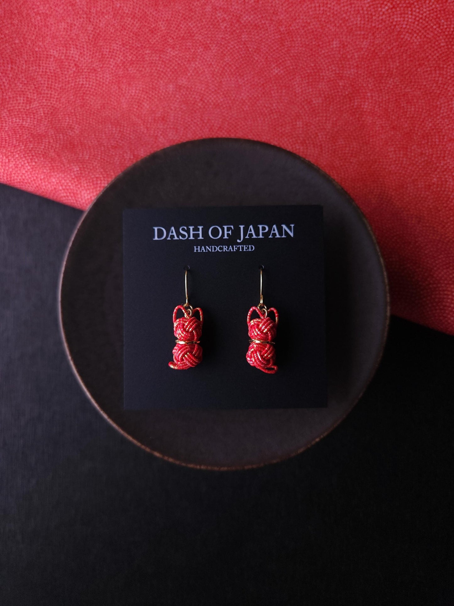 Cat Earrings - Red with Gold Dust