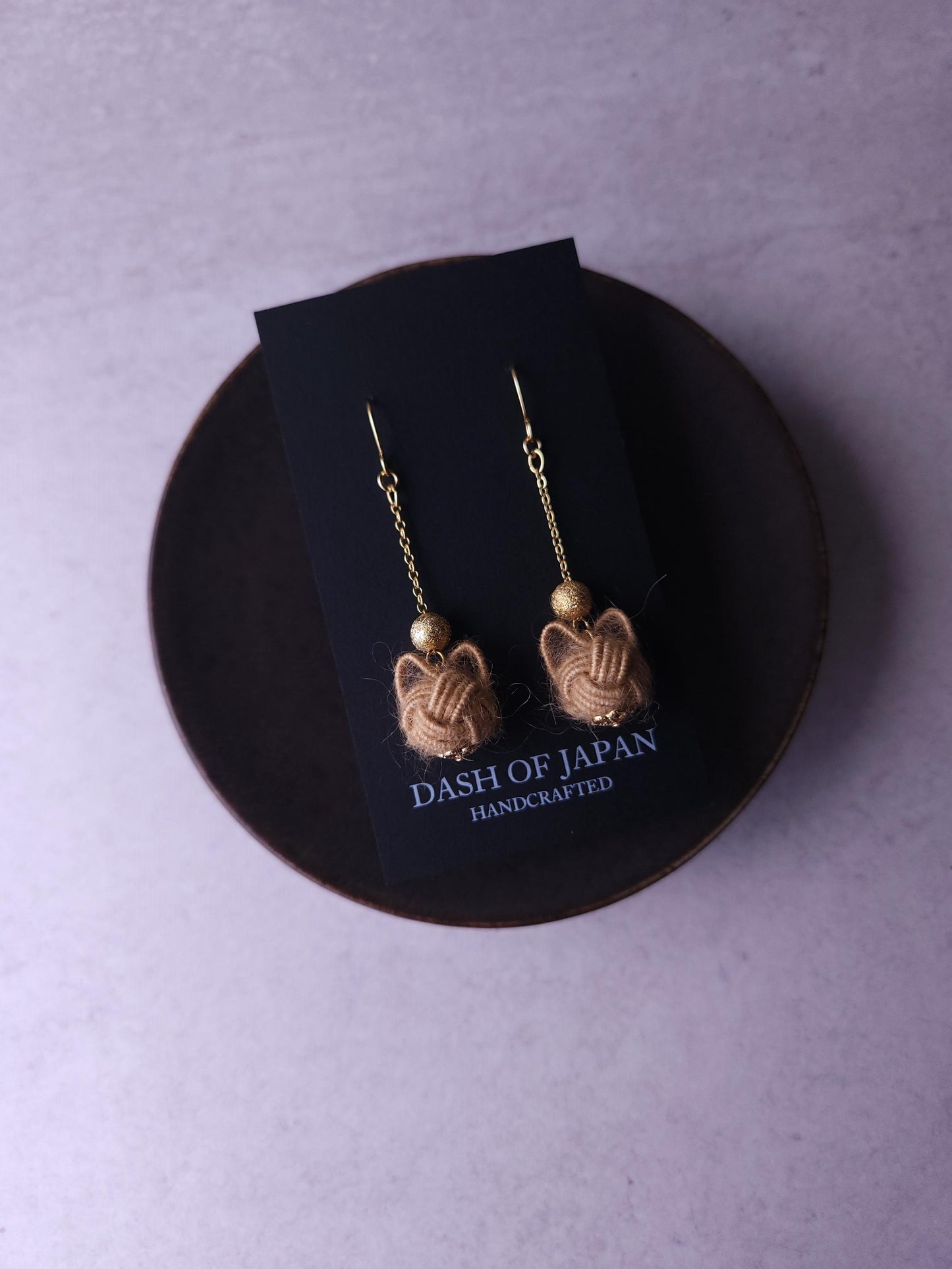 Fluffy Cat Long Earrings - Light Brown