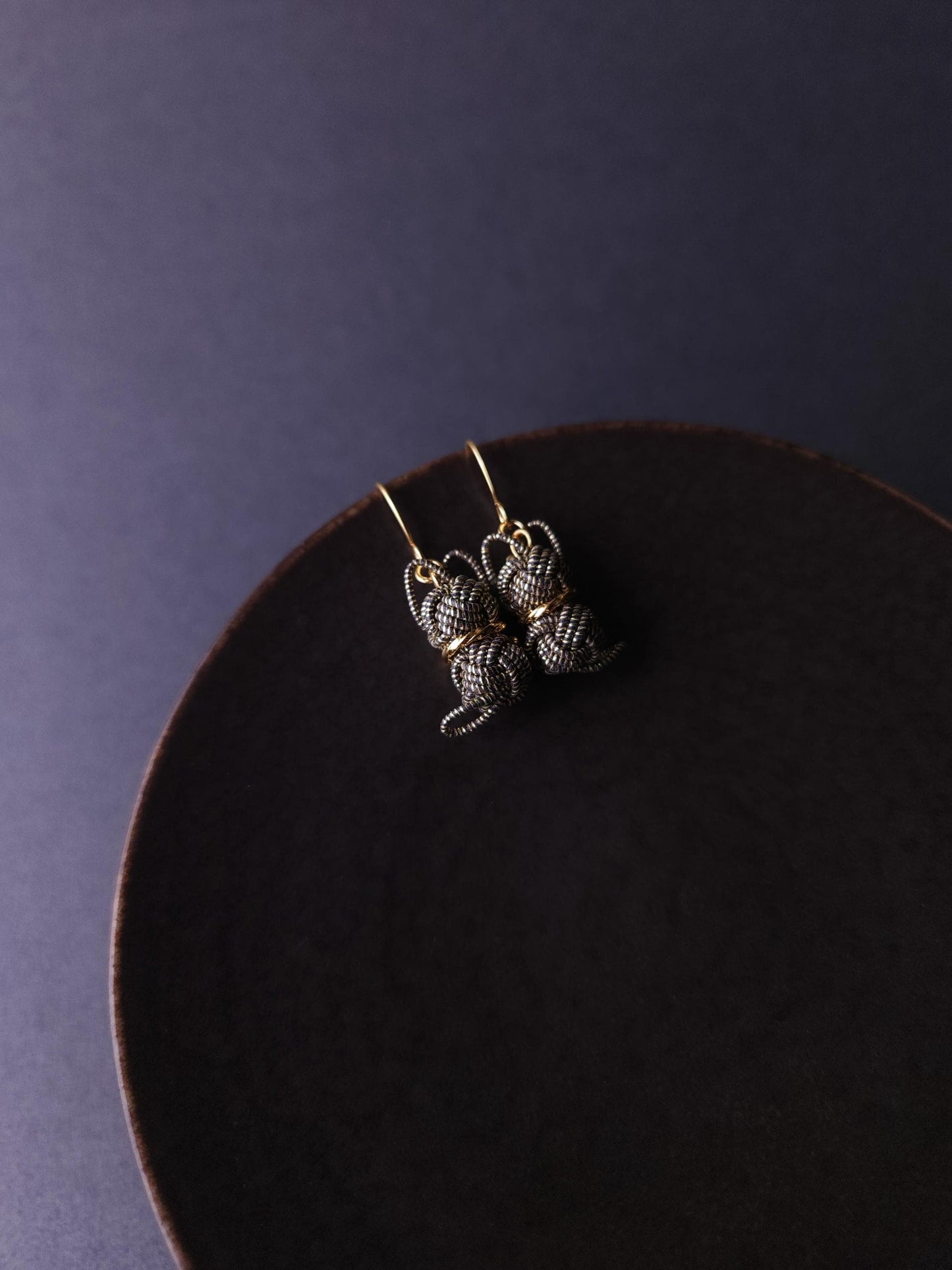 Cat Earrings - Black Gold
