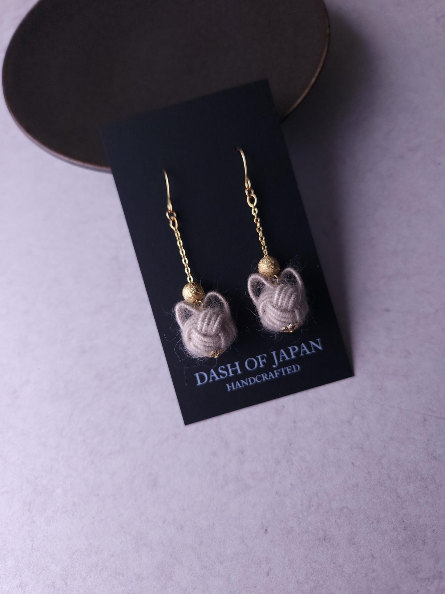 Fluffy Cat Long Earrings - Silver Gray