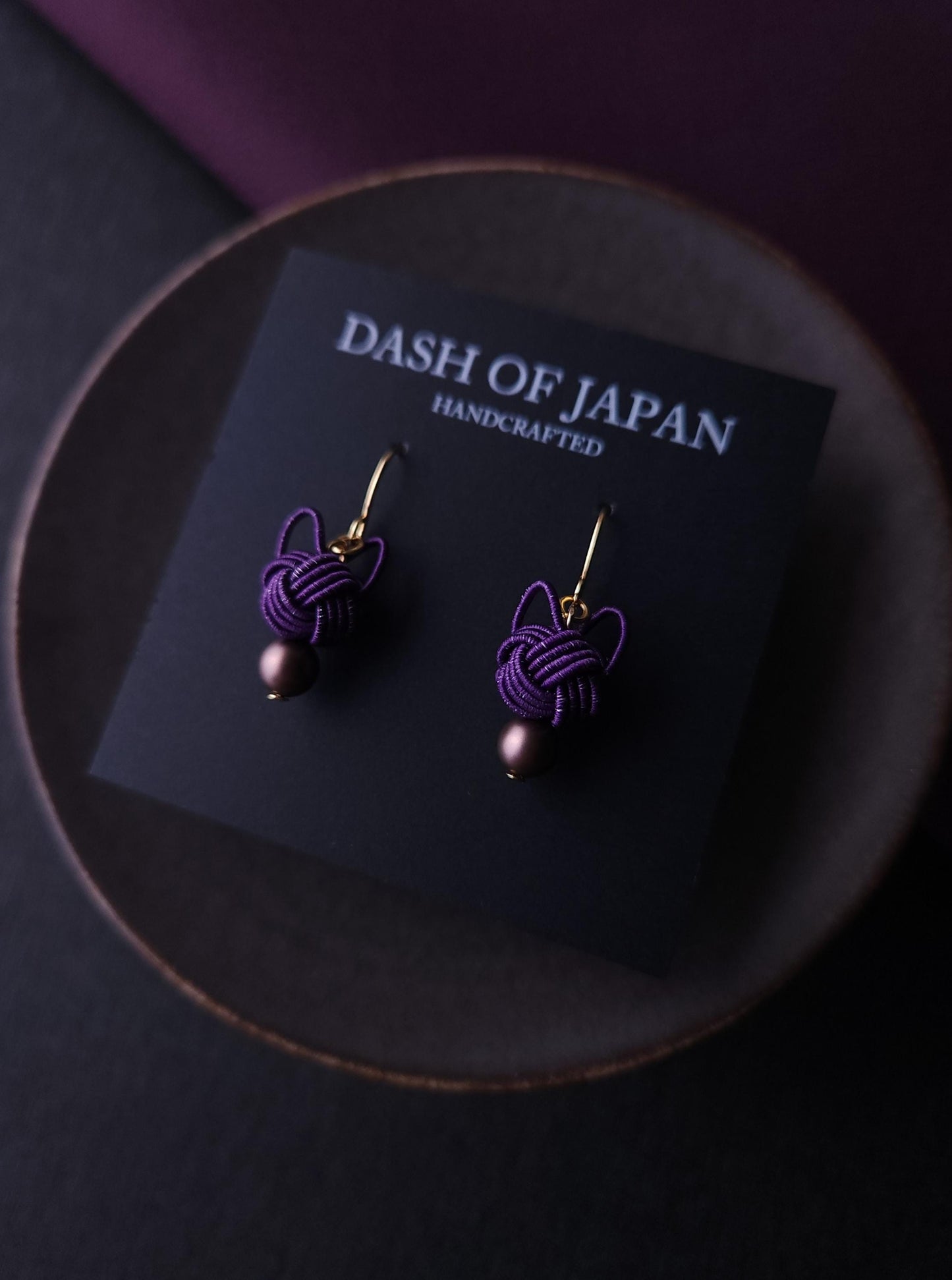 Cat Head Earrings - Eggplant Purple