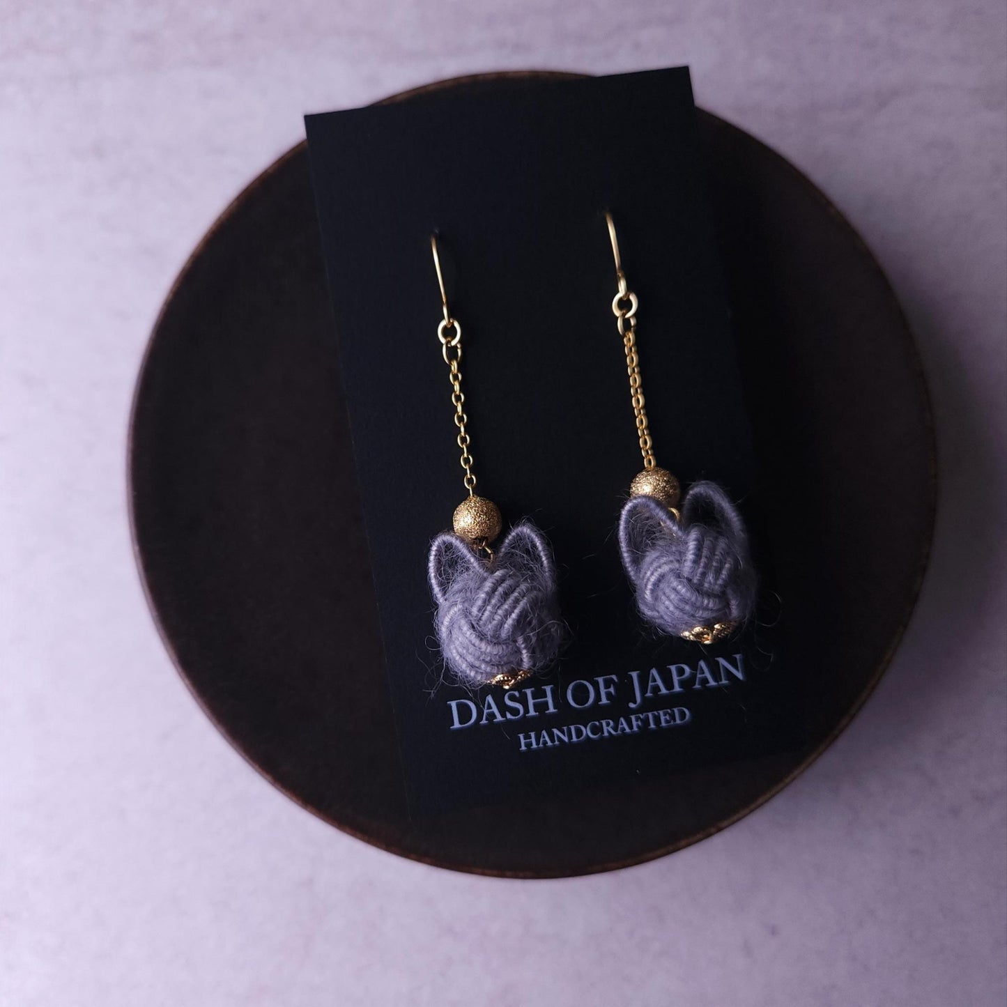 Fluffy Cat Long Earrings - Gray