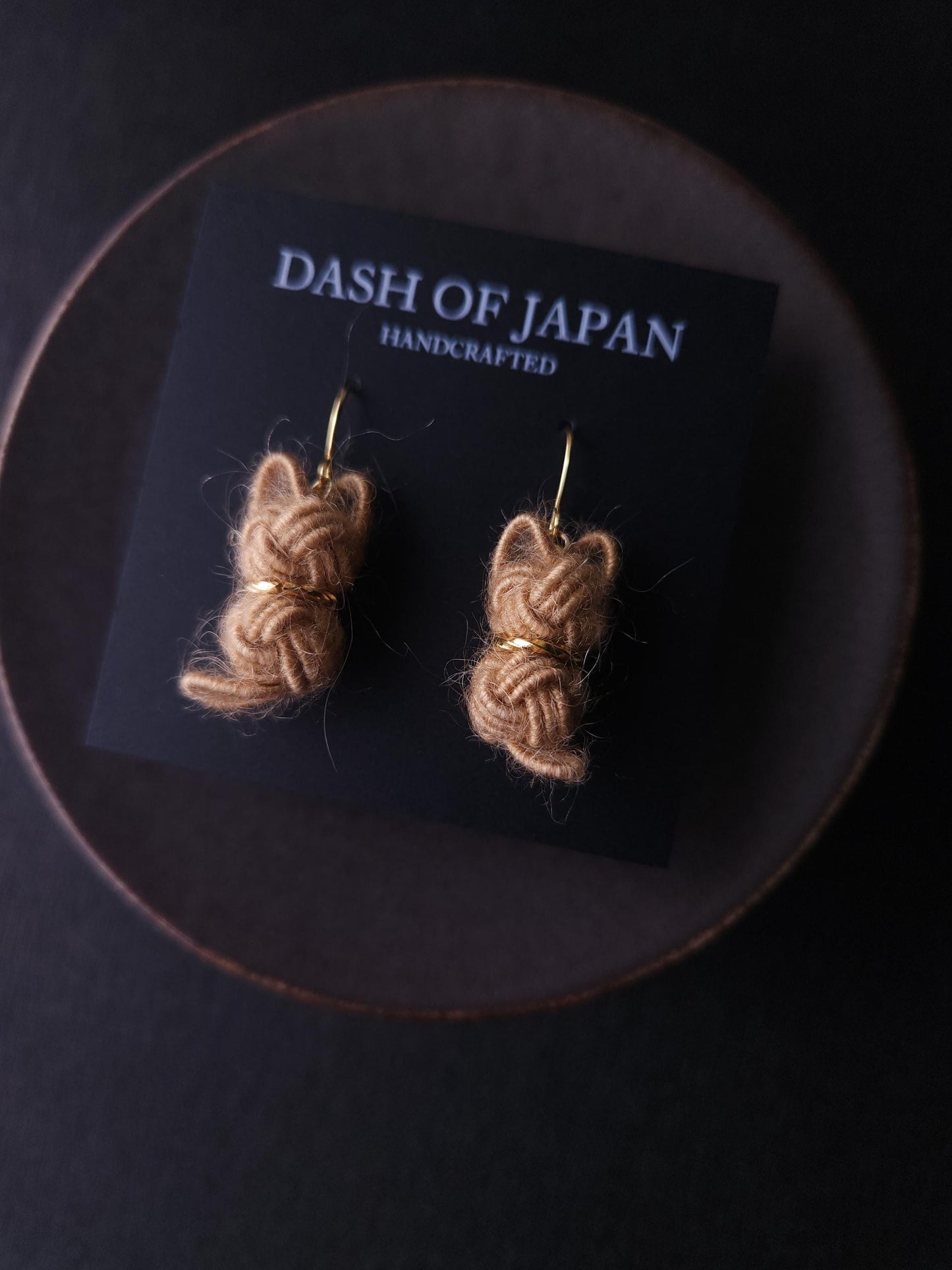 Fluffy Cat Earrings - Light Brown