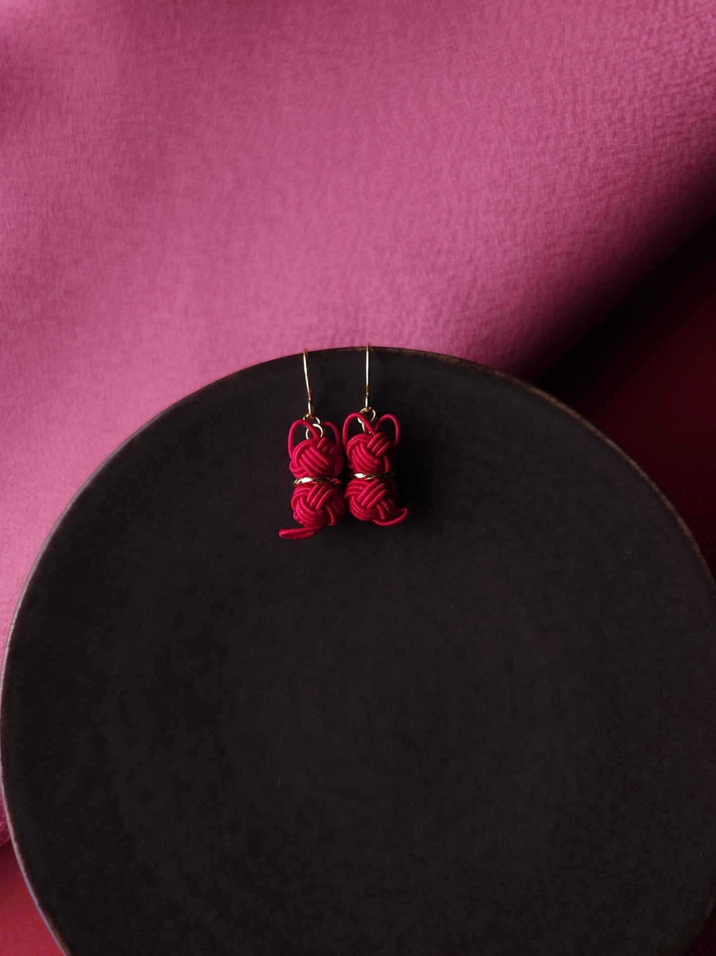 Cat Earrings -Dark Red