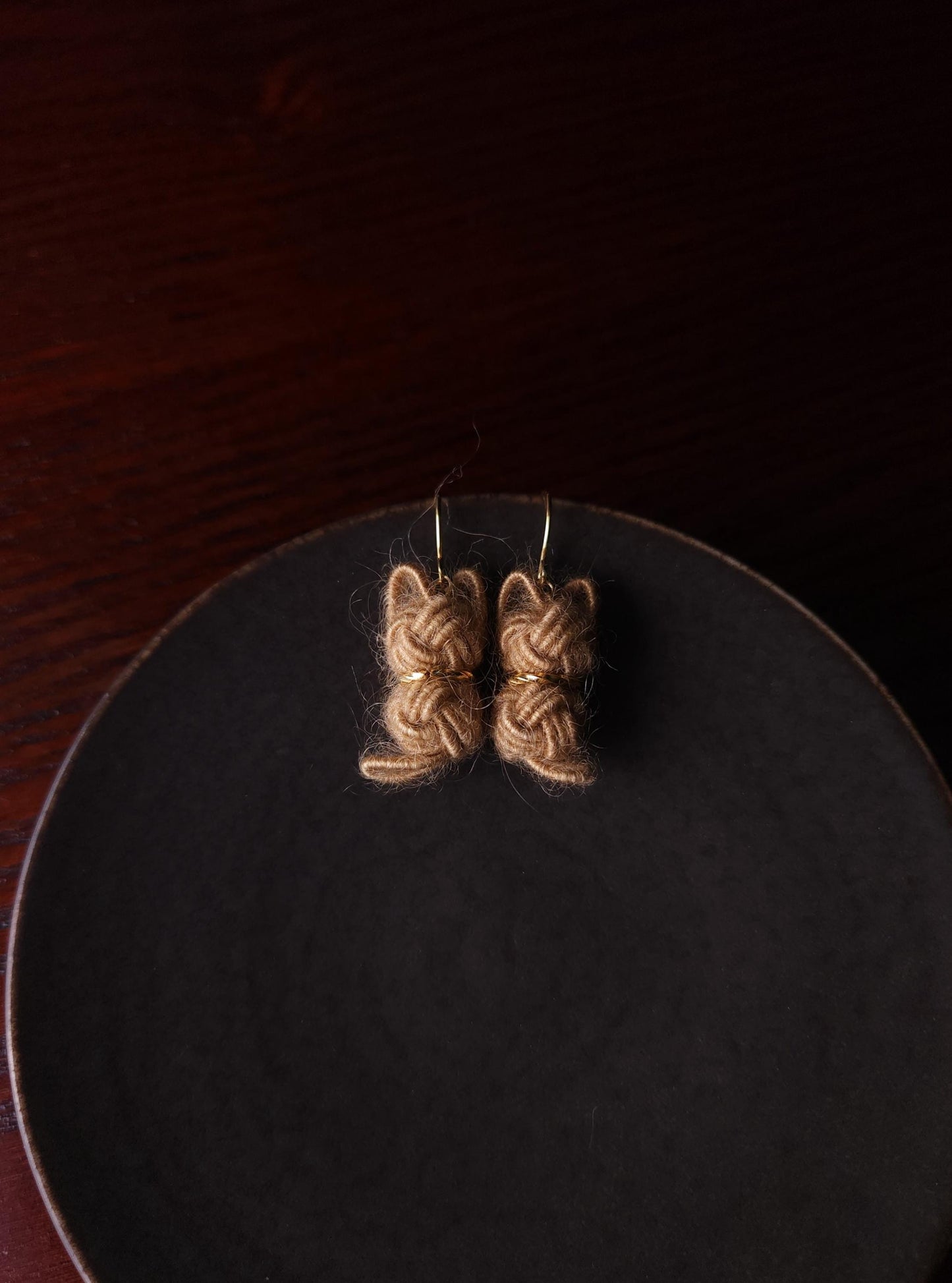Fluffy Cat Earrings - Light Brown