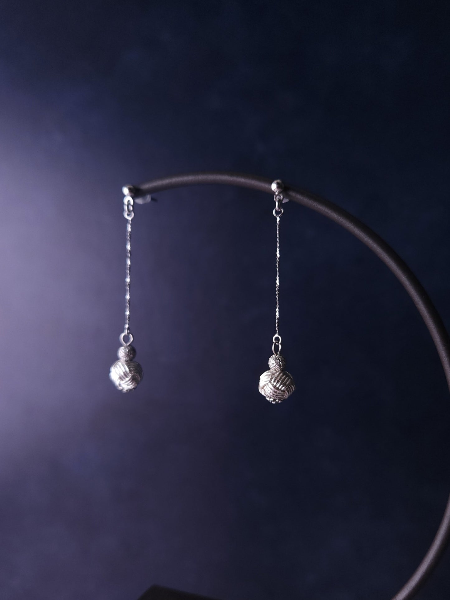 Long Drop Earrings - Metallic Silver