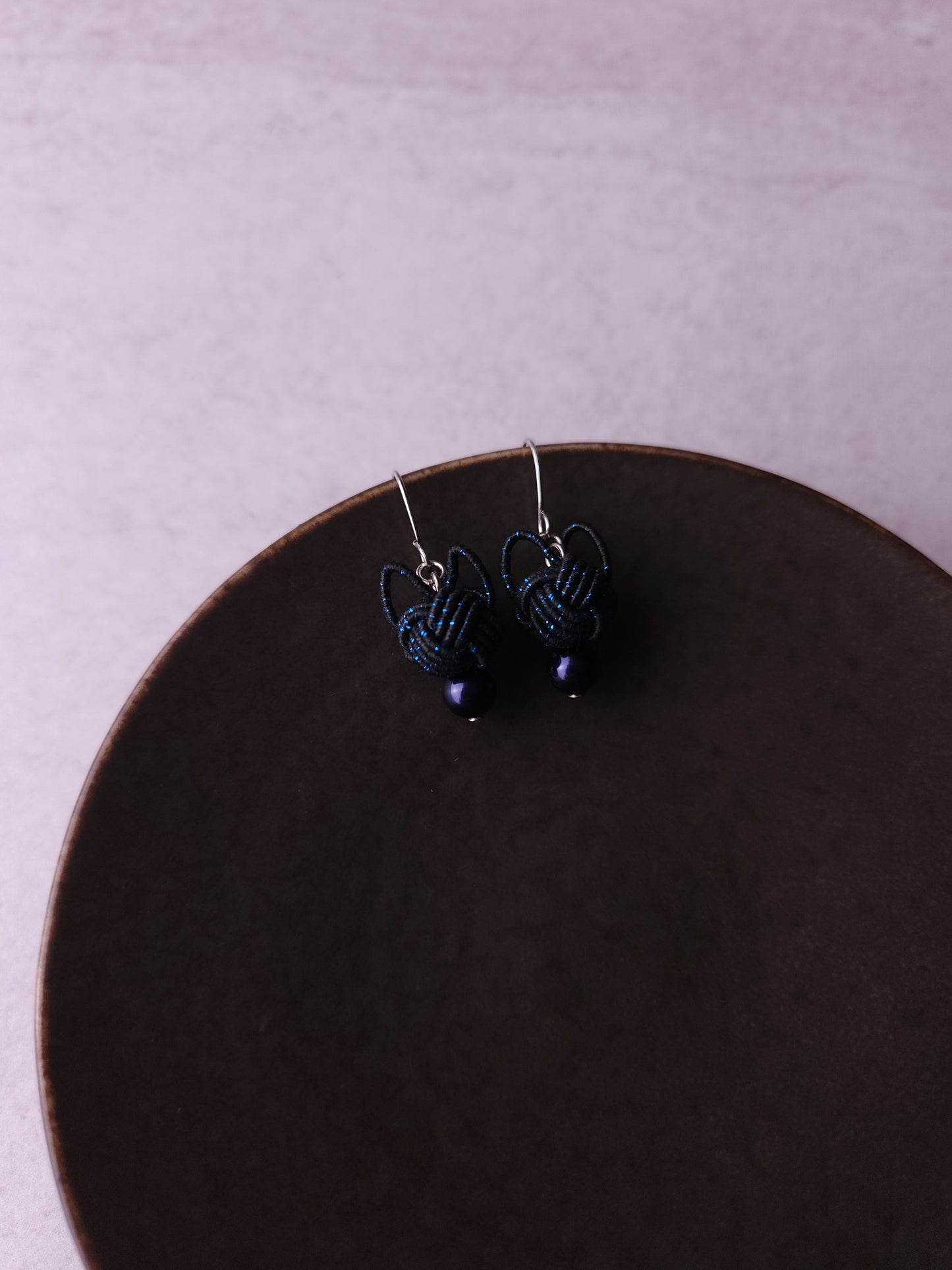 Cat Head Earrings - Black with Blue Sparkle