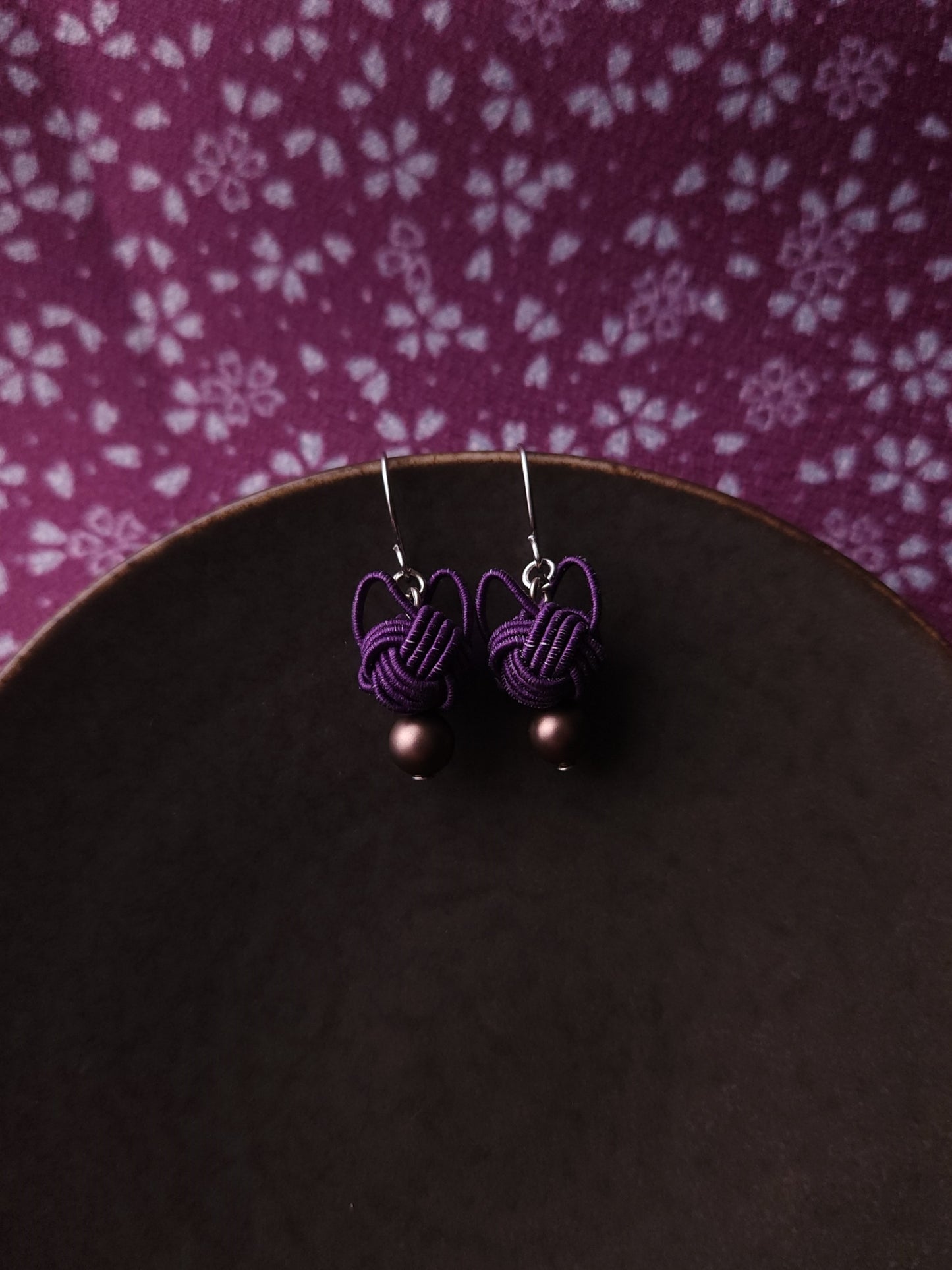 Cat Head Earrings - Eggplant Purple