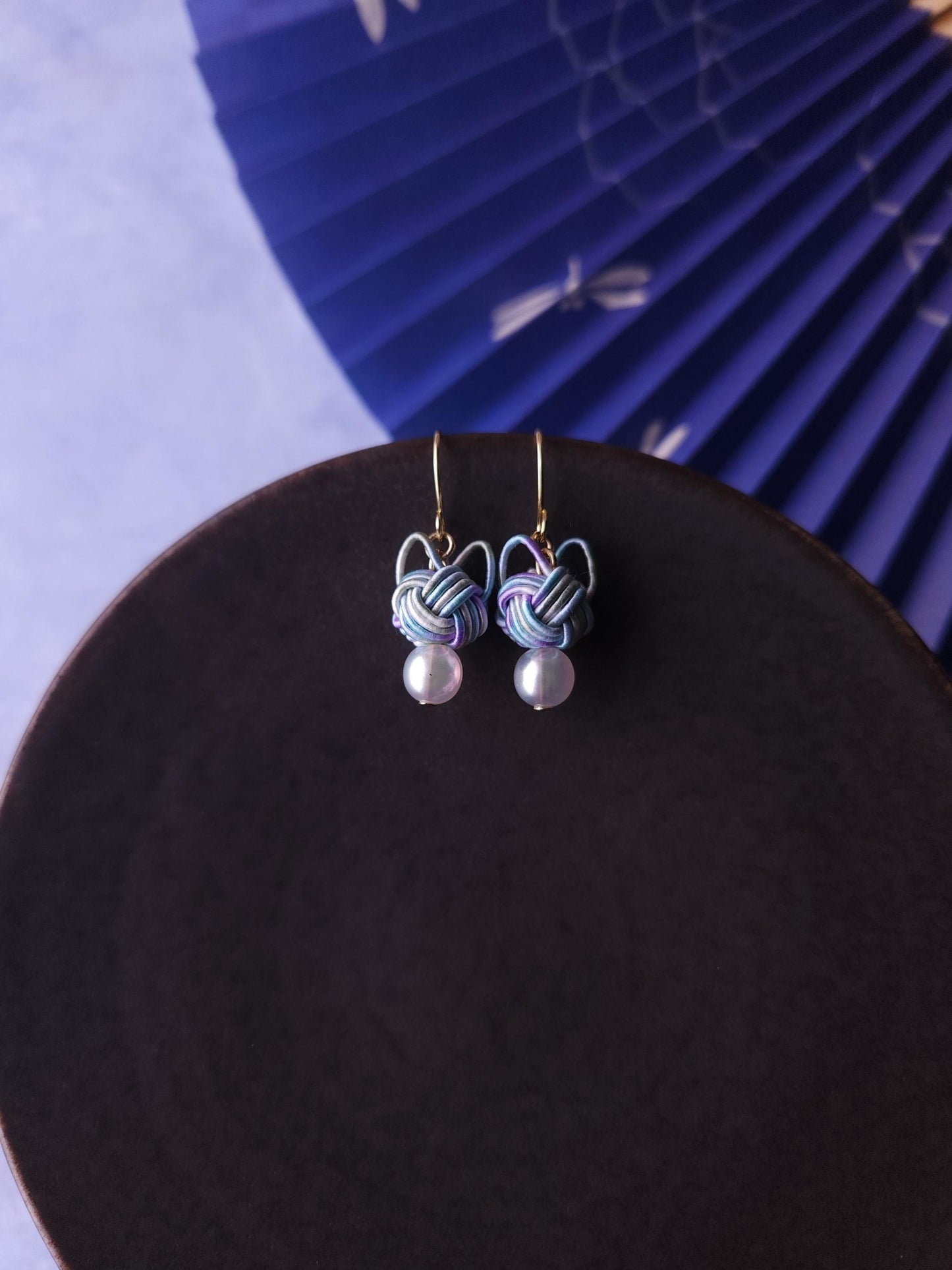 Cat Head Earrings - Hydrangea Blue
