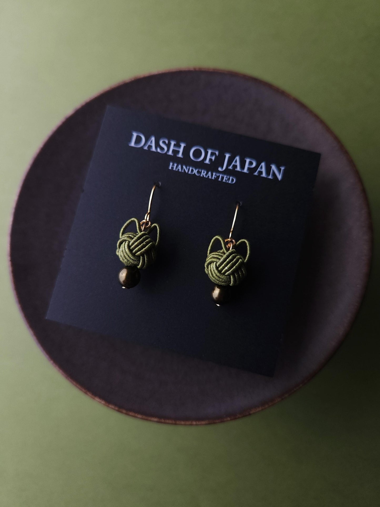 Cat Head Earrings - Olive Green