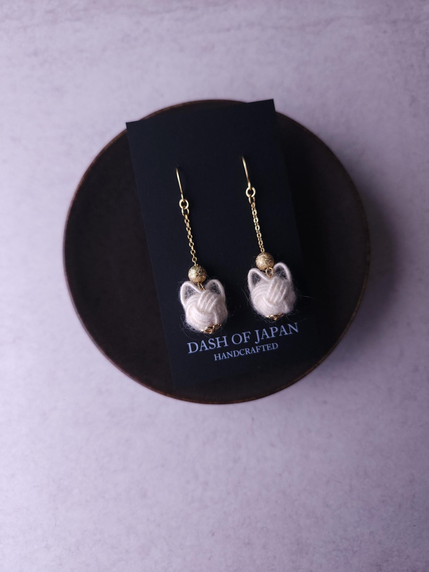 Fluffy Cat Long Earrings - White