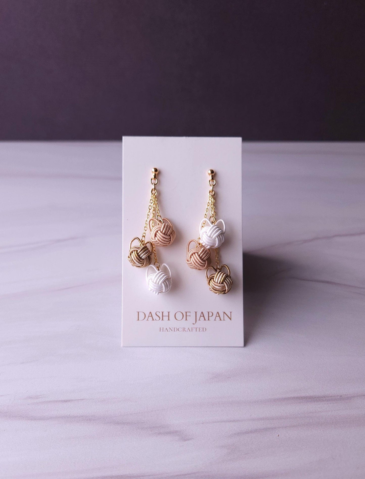Cat Dangle Earrings - Brown Beige Tabby Cat