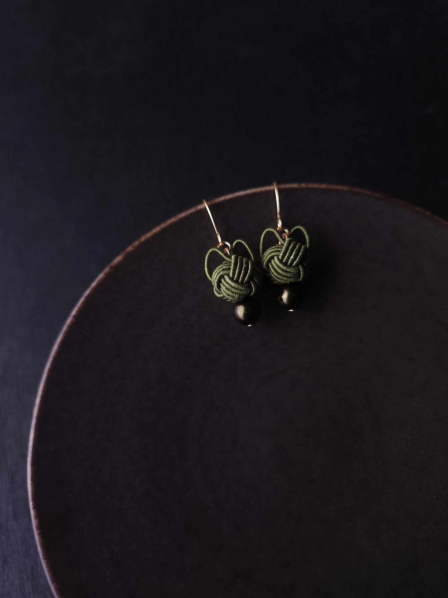 Cat Head Earrings - Olive Green