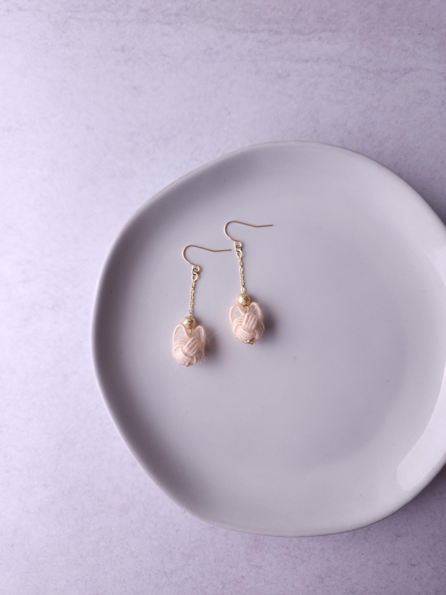 Fluffy Cat Long Earrings - Cream Beige