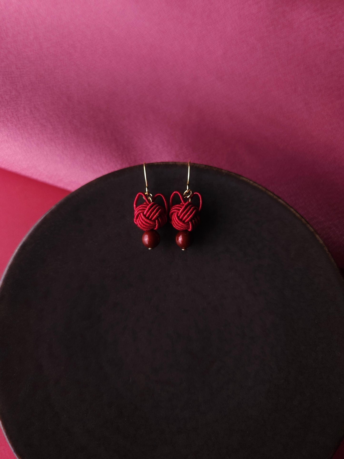 Cat Head Earrings - Dark Red