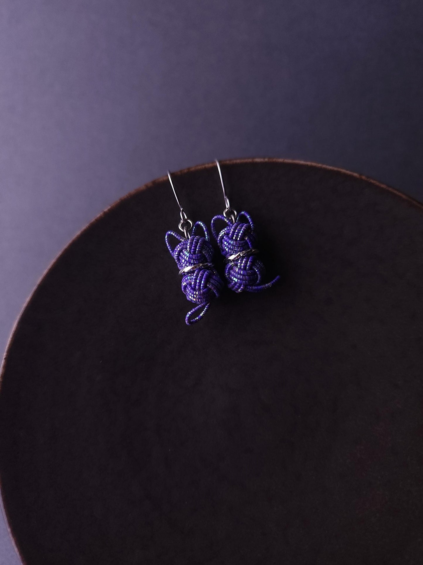 Cat Earrings- Blue with Gold Dust