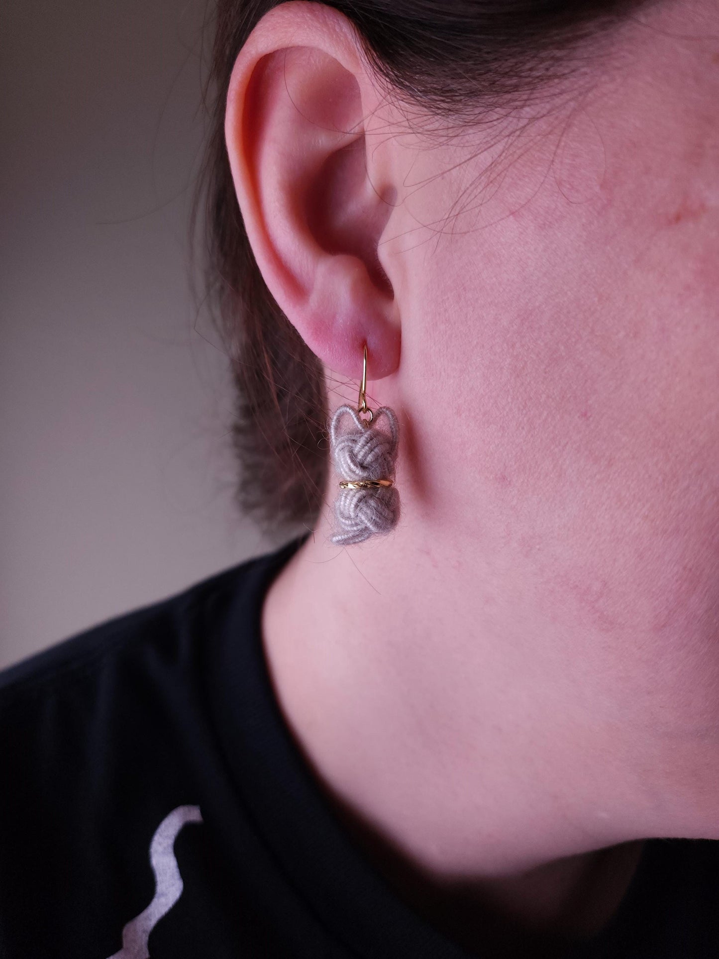 Fluffy Cat Earrings - Charcoal Gray