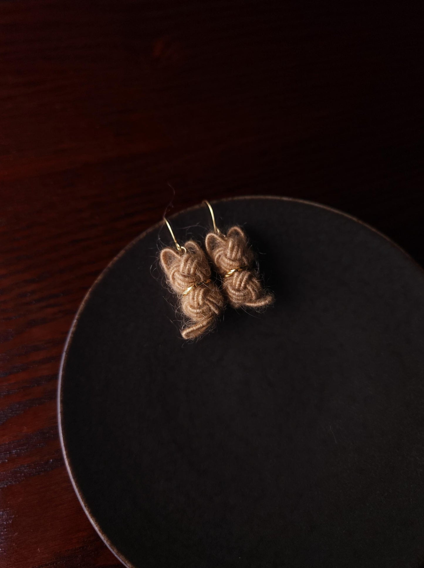 Fluffy Cat Earrings - Light Brown