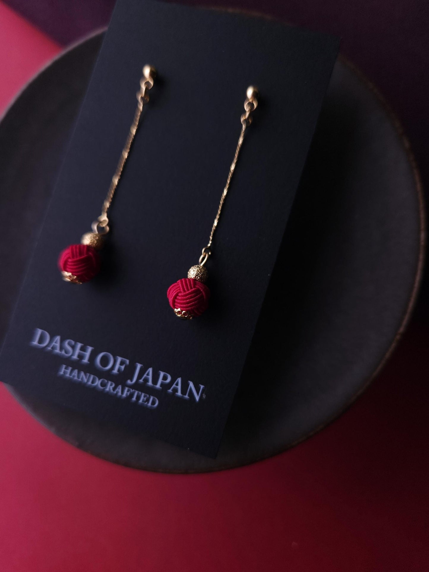 Long Drop Earrings - Deep Red
