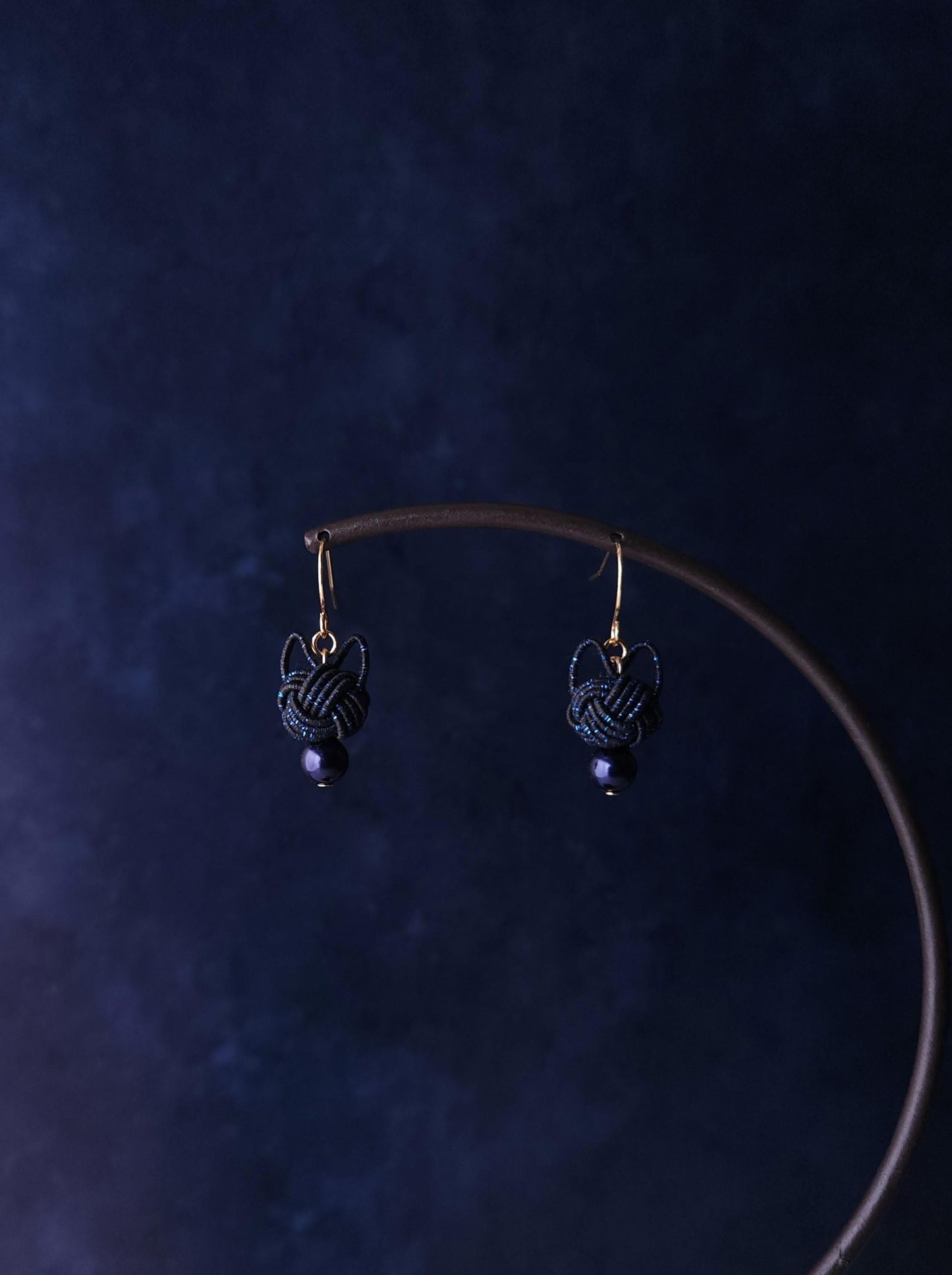 Cat Head Earrings - Black with Blue Sparkle