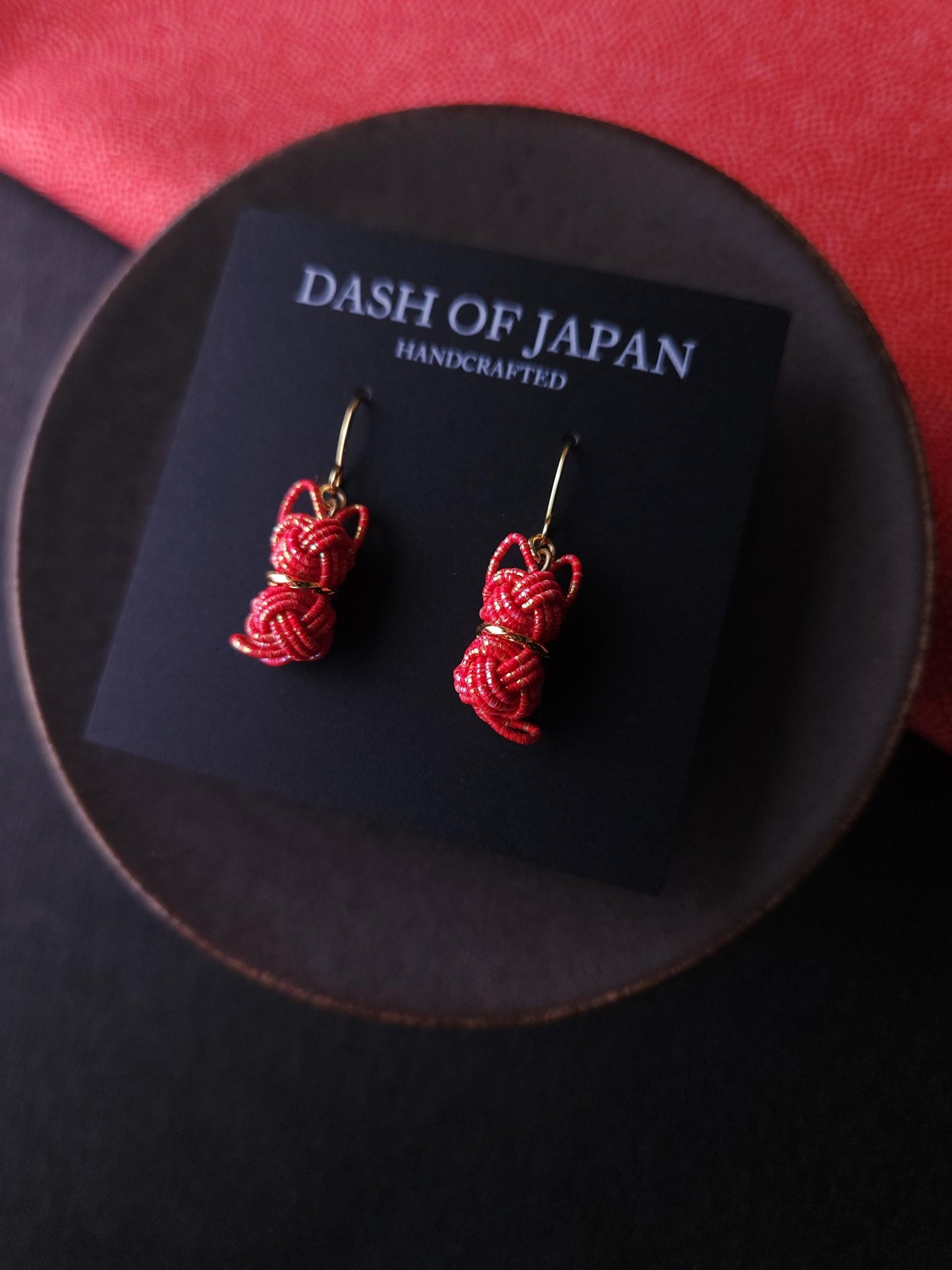 Cat Earrings - Red with Gold Dust