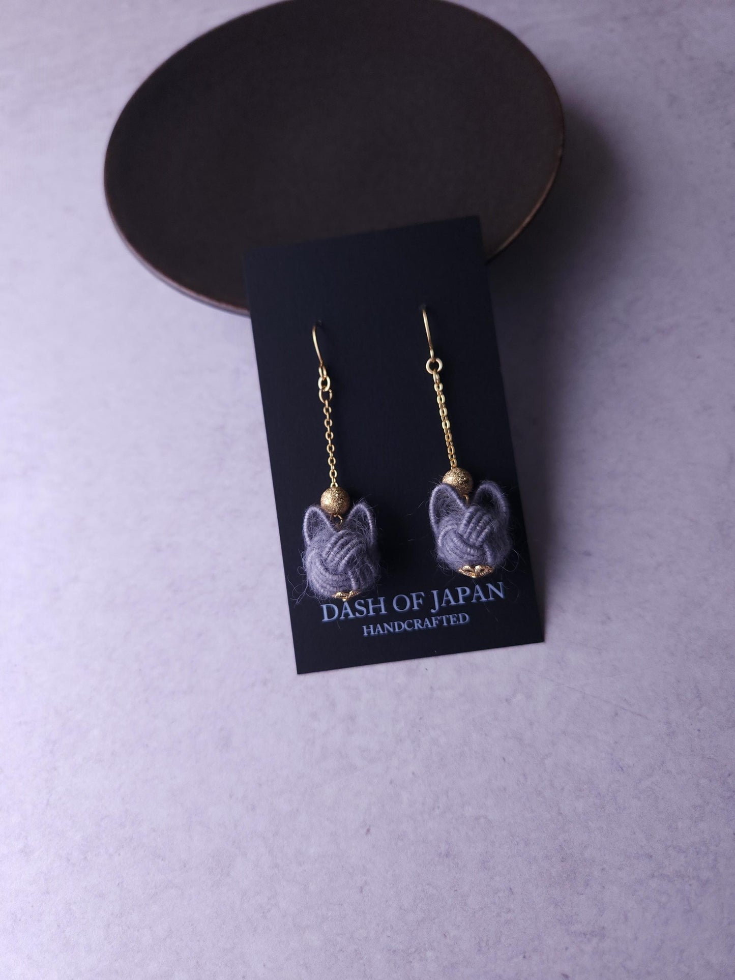 Fluffy Cat Long Earrings - Gray