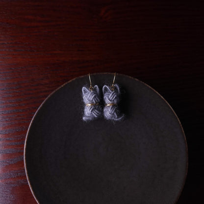 Fluffy Cat Earrings - Gray