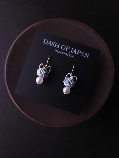 Cat Head Earrings - Hydrangea Blue
