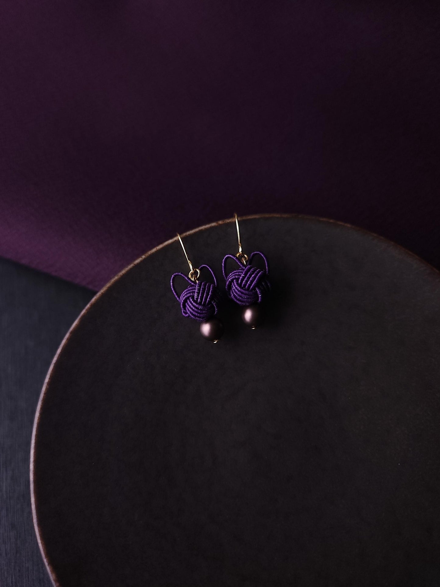 Cat Head Earrings - Eggplant Purple